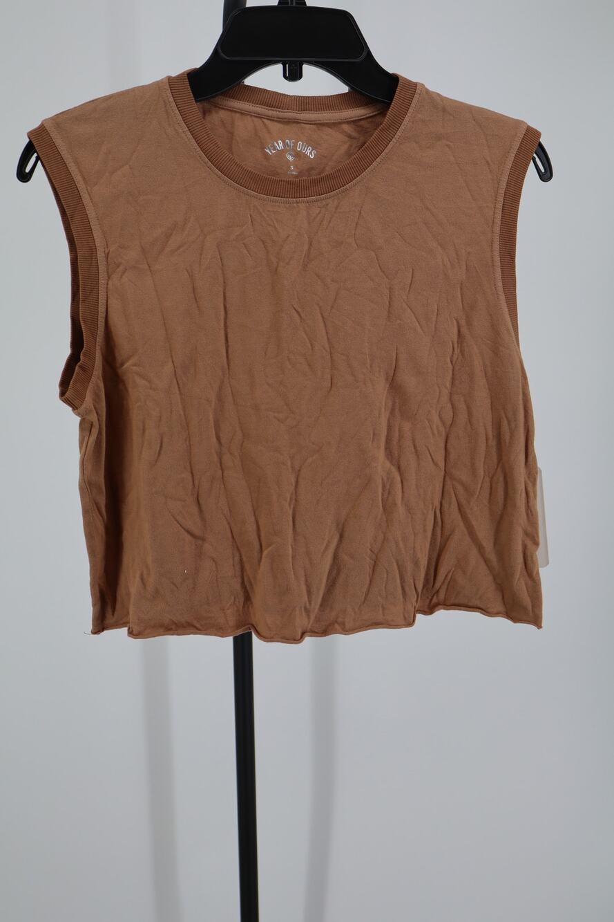 NEW Years of Ours Cropped Muscle Tee Women's Tan Almond Tank Yoga Size S